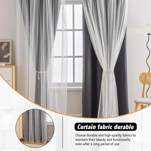 Vista 4 de Anytime Cortinas opacas y transparentes para ventana, par de paneles de cortinas lisas con ojales en la parte superior, 35 pulgadas de ancho x 63