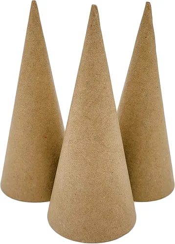 Vista 13 de Paper Mache Cone - Paquete variado de 3 unidades, 13.75 x 5, 10.63 x 4, 7 x 3 pulgadas.