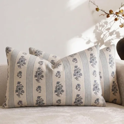 Vista 12 de Amor Virisso Fundas de almohada florales para sofá 18x18 Juego de 2 Fundas de almohada con estampado en bloque Fundas de almohada decorativas