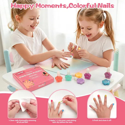 Vista 4 de Dmsky Juego de esmaltes de uñas para niños, 18 colores de esmalte de uñas pelable a base de agua de secado rápido para niños, kit de esmalte de uñas