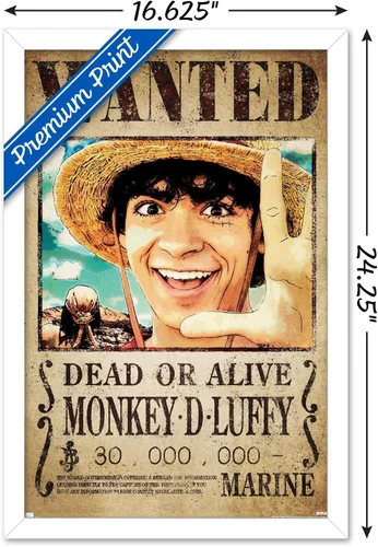 Vista 3 de Trends International Netflix One Piece - Póster de pared de Luffy Wanted, 22.4 pulgadas de largo x 14.7 pulgadas, versión enmarcada en blanco
