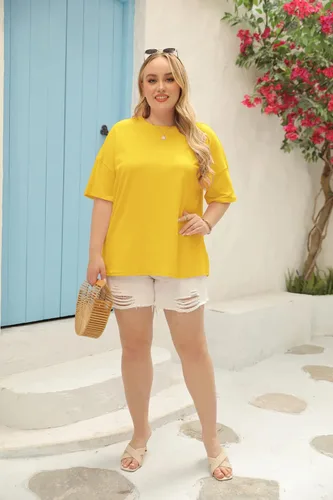 Vista 4 de Fisoew Women's Plus Size T Shirts Oversized Tees Summer Half Sleeve Crew Neck Tunic Tops