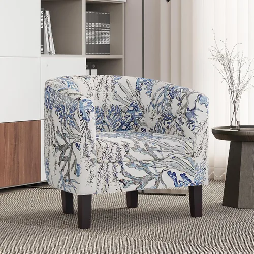 Vista 22 de BELLEZE Sillas de acento negras para sala de estar, elegante silla de brazo tapizada con respaldo capitoné en forma de barril, silla de club