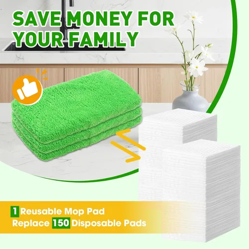 Vista 5 de 12 almohadillas de microfibra reutilizables compatibles con trapeadores, paños de barrido seco y almohadillas de trapeador húmedo, almohadillas