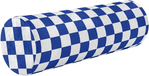 Vista 9 de DOMIKING Almohada cervical con patrón de cuadros blancos y azules para el cuello, almohada cilíndrica de espuma viscoelástica con funda extraíble
