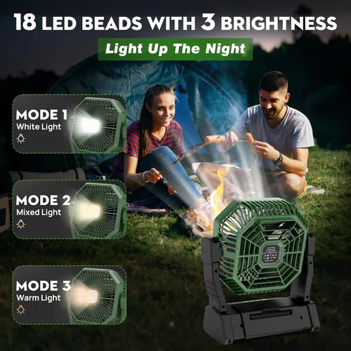 Vista 4 de Multper Ventilador portátil, ventilador de campamento de 20000 mAh con linterna LED y control remoto, ventilador recargable de 4 velocidades y 4