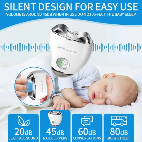 Vista 3 de Cortaúñas eléctrico con 3 niveles de velocidad, cortaúñas automático con almacenamiento de clips de uñas y pantalla digital LCD, recargable por USB