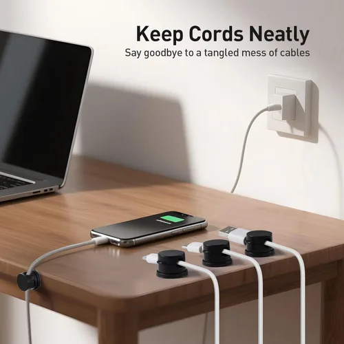 Vista 6 de AGPTEK Paquete de 8 clips magnéticos para cables, clips giratorios de 360° actualizados para sujetar cables en mesita de noche, organizador