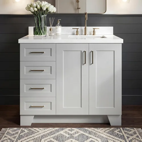 Vista 27 de DKB Bradford - Mueble de baño individual negro de 42 pulgadas con fregadero rectangular, encimera de mármol italiano de carrara con borde de 1.5