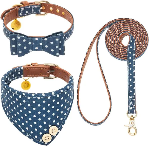 Vista 20 de EXPAWLORER Juego de collar y correa para cachorros, collar clásico a cuadros para perros pequeños con corbatín, bonito juego de collar y correa