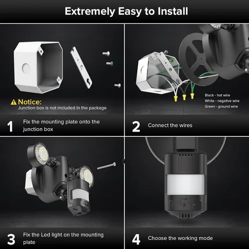 Vista 8 de SANSI - Luces de seguridad LED de 25 W con sensor de movimiento para exteriores, 3000 lm, 5000 K luz diurna, de atardecer a amanecer, luces
