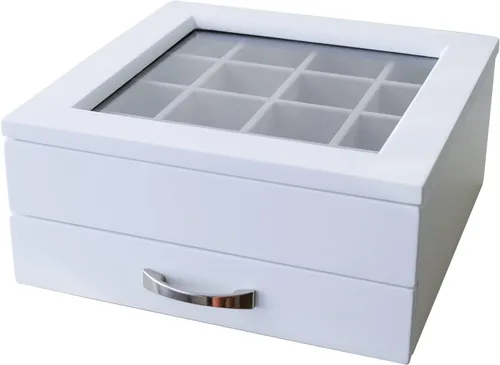 Vista 9 de JEWLBOXER Organizador de joyas Joyero de madera con parte superior de cristal para mujer, caja de regalo, pulseras, anillo, collar y organizador