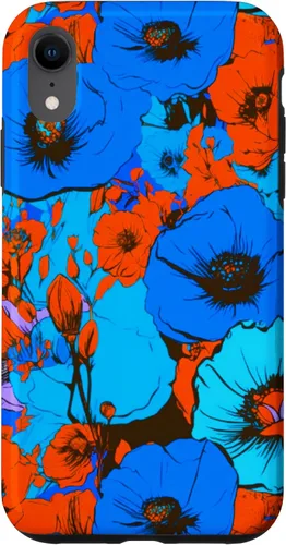 Vista 8 de Funda para iPhone 14 Pop Art Retro Floral Cobalto Azul Naranja Diseño de Flores