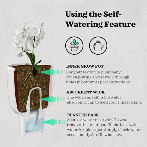 Vista 4 de Macetas para plantas de interior – Macetas altas de cerámica de riego automático de 7 pulgadas, maceta blanca mate con drenaje y maceta