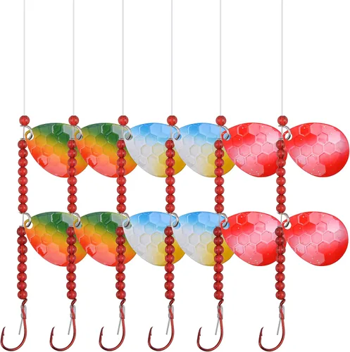Vista 11 de OROOTL Walleye Rigs Kit, 6pcs Walleye Fishing Lures Crawler Harness Colorado Spinner Blade Pre-Rigged Live Bait Rigs Spinnerbaits Freshwater