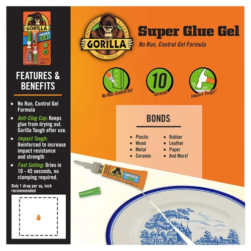 Vista 2 de Gorilla Super Glue Gel, pegamento transparente, cuatro tubos de 3 gramos (paquete de 1) – multiusos y de fraguado rápido para proyectos