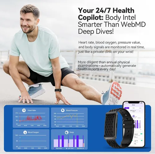 Vista 6 de Smart Bracelet, Wearable Activity & Fitness Tracker Band, 24H Sleep Tracker, All-Day Continuous Heart Rate Blood Pressure Stress HRV Monitor, 173