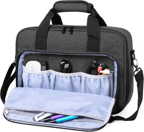 Vista 2 de LUXJA - Bolsa grande para proyector con funda protectora para laptop de 15.6", color negro Estuche de transporte para proyector con bolsillos
