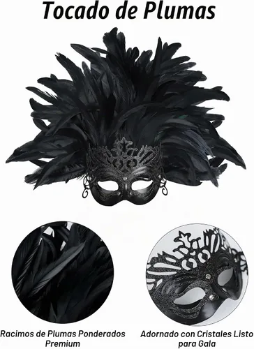 Vista 5 de Tocado de plumas para mujer, máscara de carnaval, tocado de plumas para carnaval, accesorios de fiesta de Mardi Gras