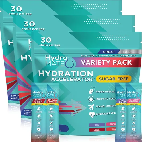 Vista 9 de Paquetes de hidratación sin azúcar en polvo de electrolitos Acai Berry HydroMATE 30 Sticks