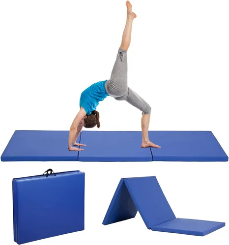 Vista 11 de Colchoneta de gimnasia para acrobacias, plegable, tapete de ejercicio para niños, adultos, tapete de yoga de piel sintética con asas de transporte