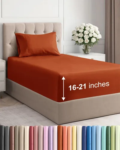 Vista 108 de Juego de sábanas tamaño Queen con bolsillos extra profundos, sábanas transpirables y refrescantes de 4 piezas, ropa de cama de lujo para hotel