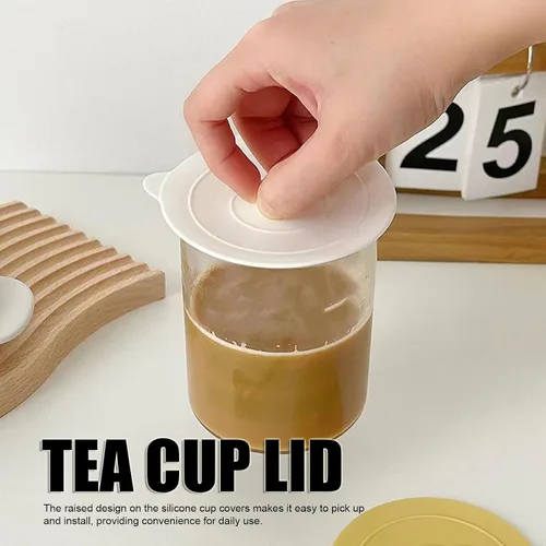 Vista 7 de Silicone Lids, Silicone Cup Covers Round Universal Cup Cover 6Pcs Silicone Cup Lid Wine Glass Covers 9.5cm Red Yellow Black White Dark Grey Light