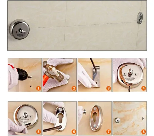 Vista 4 de Tendedero retráctil de acero inoxidable 304 duradero con cuerda ajustable resistente, línea de ropa de ducha para exteriores e interiores