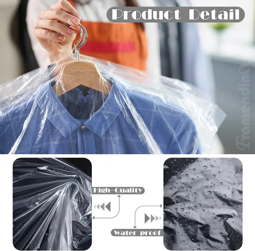 Vista 6 de Framendino, Paquete de 20 bolsas de plástico desechables para limpieza en seco de 23.63 x 60 pulgadas, protectores para colgar ropa transparente