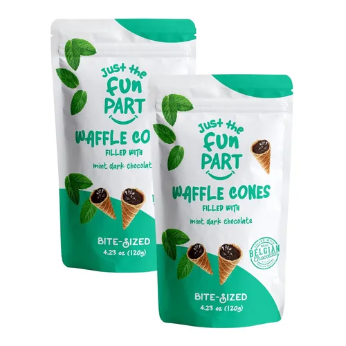Vista 15 de Just The Fun Part Mini conos de gofre crujiente de tamaño bocado Rellenos con chocolate belga premium Excelentes para bocadillos, postres