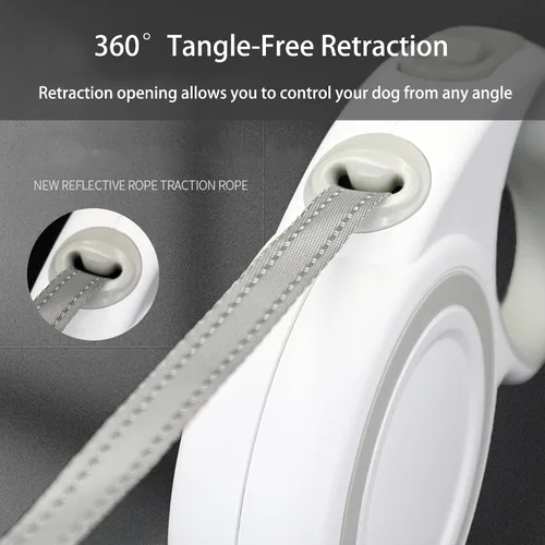 Vista 3 de Correa retráctil para perro de 360° sin enredos, cinta de nailon reflectante resistente de 10 pies de largo, hasta 44 libras, sistema de frenado
