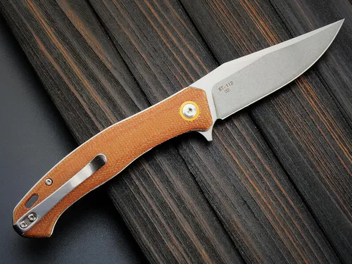 Vista 3 de Sitivien ST112 Cuchillo plegable, hoja D2 y mango de micarta, cuchillo herramienta EDC con clip de bolsillo para camping al aire libre, senderismo