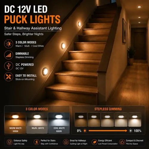 Vista 4 de Luces LED inteligentes de disco, iluminación regulable debajo del gabinete con control de aplicación Bluetooth, sincronización de música
