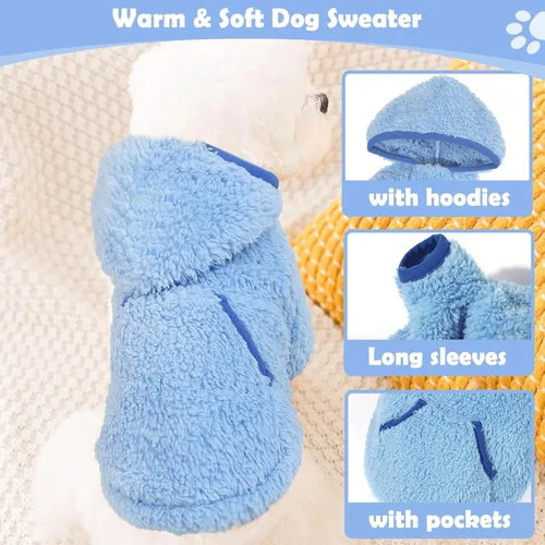 Vista 4 de Suéter con capucha de forro polar para perros pequeños, hembras y machos, ropa cálida de invierno para cachorros, Chihuahua Teacup, Yorkie, suave