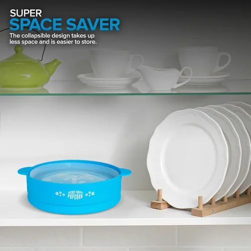 Vista 6 de Palomitas de maíz de silicona para microondas (azul) para hacer palomitas de maíz, no requiere aceite, cuenco plegable con tapa, reutilizable, sin