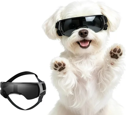 Vista 9 de ENJOYING Lentes de sol para perros de razas pequeñas, antirayos UV para perros pequeños, resistentes al viento, protección ocular de perro