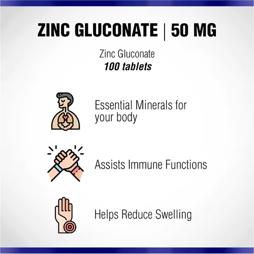 Vista 3 de Natural Systems Zinc Gluconate 50 mg - Apoya tu sistema inmunológico - Ayuda a la fuerza ósea y muscular - Minerales elementales para tu dieta
