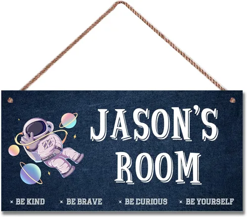 Vista 4 de Letrero de astronauta personalizado con nombre, decoración artística para pared, exquisitos letreros decorativos para habitación de niños, cuarto