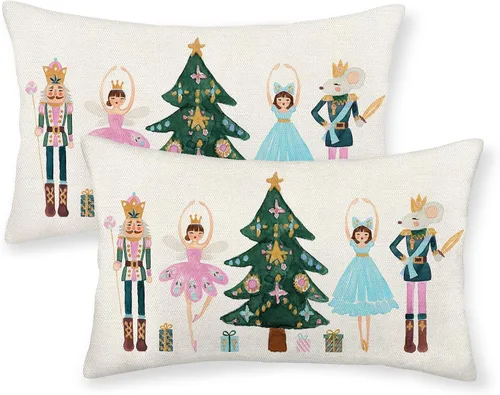 Vista 31 de Juego de 2 fundas de almohada navideñas de 16 x 16 pulgadas, fundas de almohada de lino color rojo con diseño de alces y ciervos de invierno