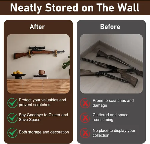 Vista 5 de Gun Rack for Wall - Wooden Gun Wall Mount with Foam Padding,Holds 30lb,Single Rifle & Shotgun Display Hanger for Ideal Gift for