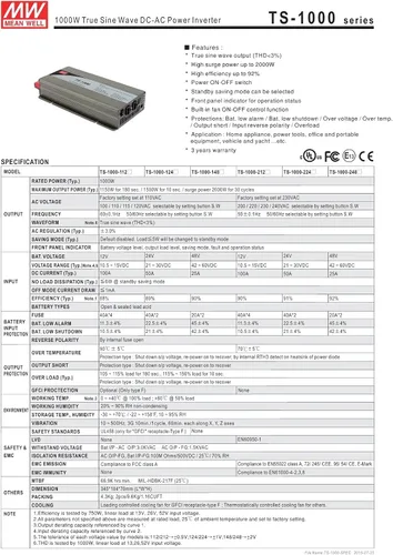 Vista 2 de Mean Well TS-1000-112A - Inversor de corriente continua (12 V, 1000 W)