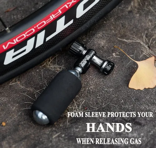 Vista 8 de Inflador de CO2 con 4 cartuchos de 0.56 oz - Bomba de bicicleta de CO2 compatible con válvula Presta y Schrader - Inflador de neumáticos