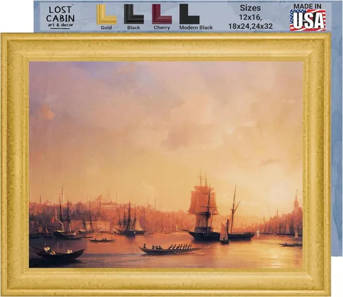 Vista 43 de Lost Cabin Dusk on the Golden Horn de Ivan Aivazovsky Impresión en marco plano negro Reproducción de pinturas de obras de arte finas Regalo