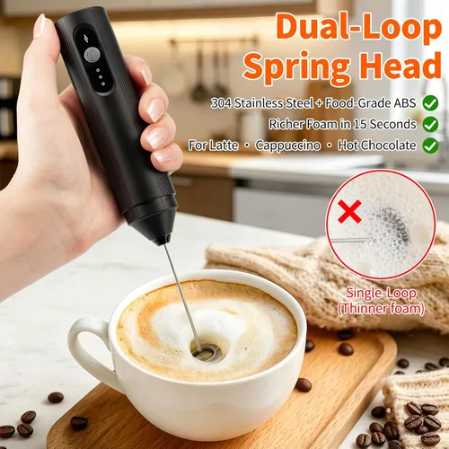 Vista 10 de TonJin Espumador de leche recargable de mano con cubierta de viaje, batidor eléctrico ajustable de 3 velocidades para café, café con leche