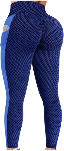 Vista 2 de Leggings Tik Tok con textura de panal para mujer de cintura alta mallas con textura de talla grande mallas fruncidas sin costuras