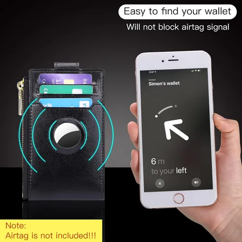 Vista 2 de FALAN MULE Billetera para AirTag para mujer con funda integrada para AirTag, AB-Negro medianoche