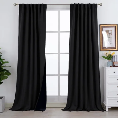 Vista 184 de BGment Cortinas 100% opacas beige de 63 pulgadas de largo con forro aislante térmico, bolsillo para varilla y lengüeta trasera de doble capa