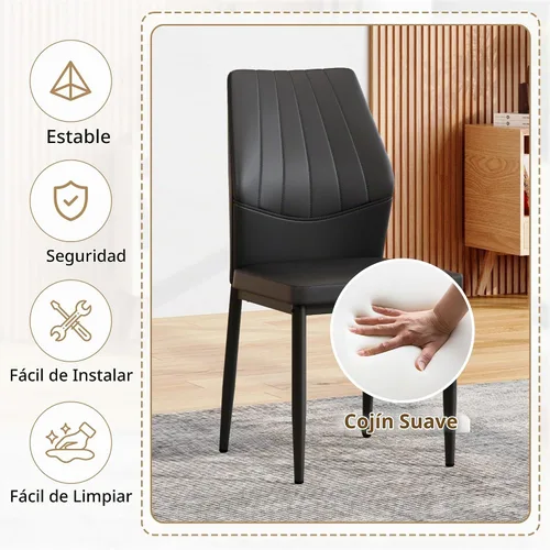 Vista 6 de Juego de mesa de comedor de cristal para 4, juego de mesa de cocina moderno de 63 pulgadas con parte superior de vidrio templado, base trapezoidal