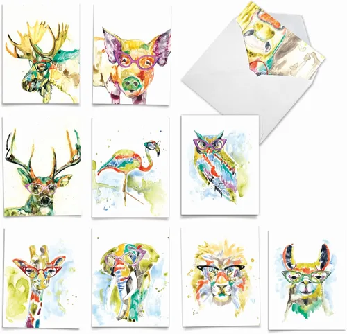 Vista 11 de Best Card Co - Juego de 10 tarjetas de notas surtidas con sobres, caja de acuarela para animales amantes de los animales, AM6670OCB-B1x10