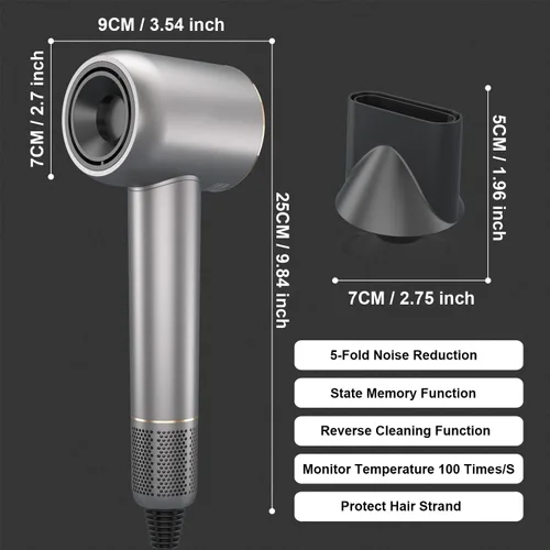 Vista 2 de Secador de pelo – 110000 RPM de alta velocidad sin escobillas motor negativo secador de soplado iónico negativo para secado rápido, secador de pelo
